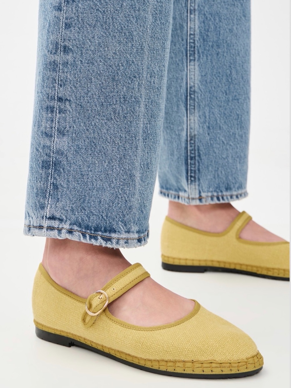 Flabelus Yellow Linen Mary Janes